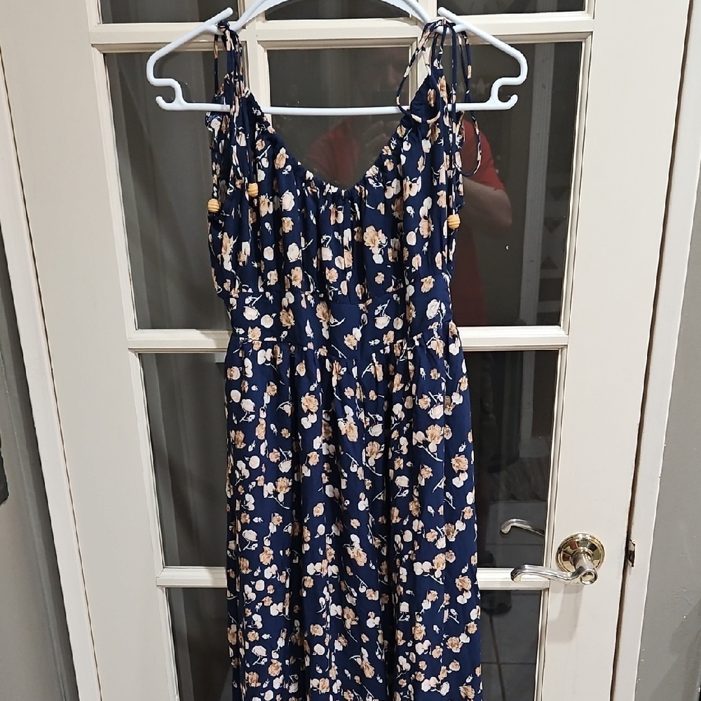 NATURAL LIFE Blue Floral Wide Legged Romper Jumpsuit Small